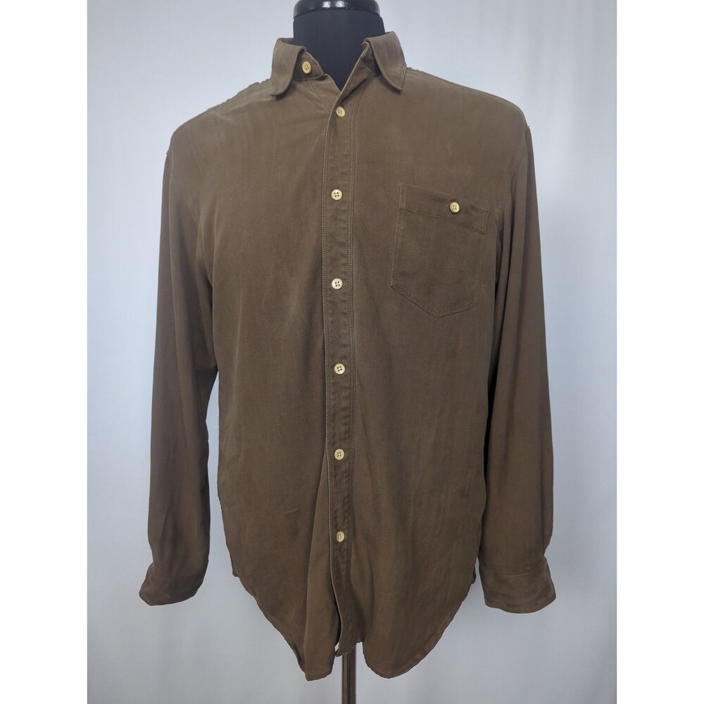 Tommy Bahama 100% Silk Long Sleeve Button Front Shirt Brown Men's M